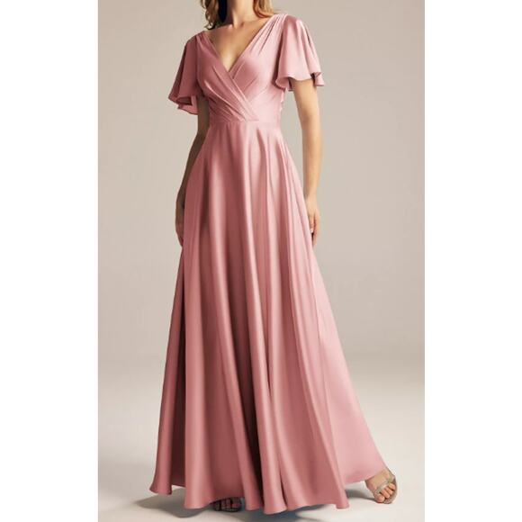 AW BRIDAL 20 3x plus rose quartz pink satin Bridesmaid Furst Maxi Dress B165 - Picture 5 of 6